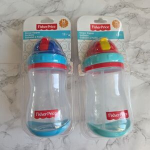 Sippy Cups With Straw Fisher Price Lot of 2 - 14Oz Pop Up Straw Sealed New